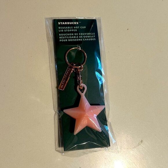 Starbucks 2023 Holiday Pink Christmas Star Reusable Cup Lid Stopper Or Keychain - Picture 1 of 3